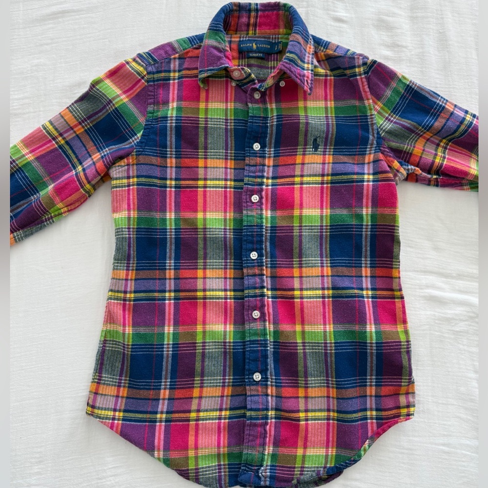 Vintage Ralph Lauren Multicolored Plaid Flannel Button Down Top - Picture 4 of 8